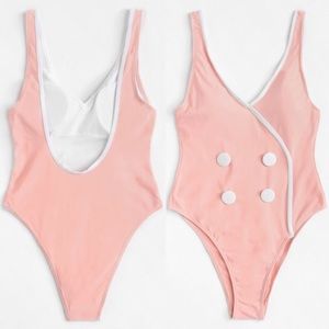 🆕Double breasted button one piece pink swimsuit